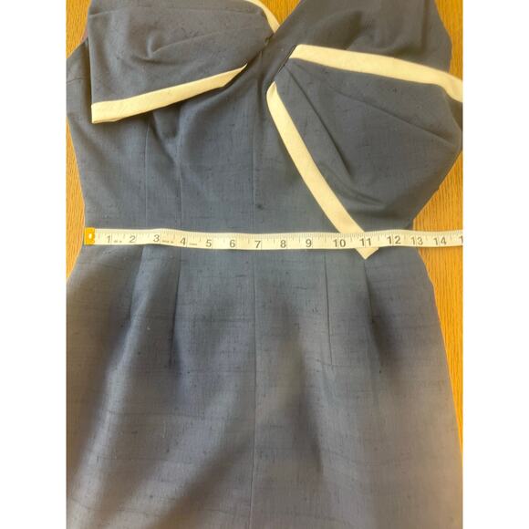 Mr. Blackwell Design Vintage 1950’s/60’s Raw Silk Navy White Dress RARE Size 4 - Picture 5 of 13